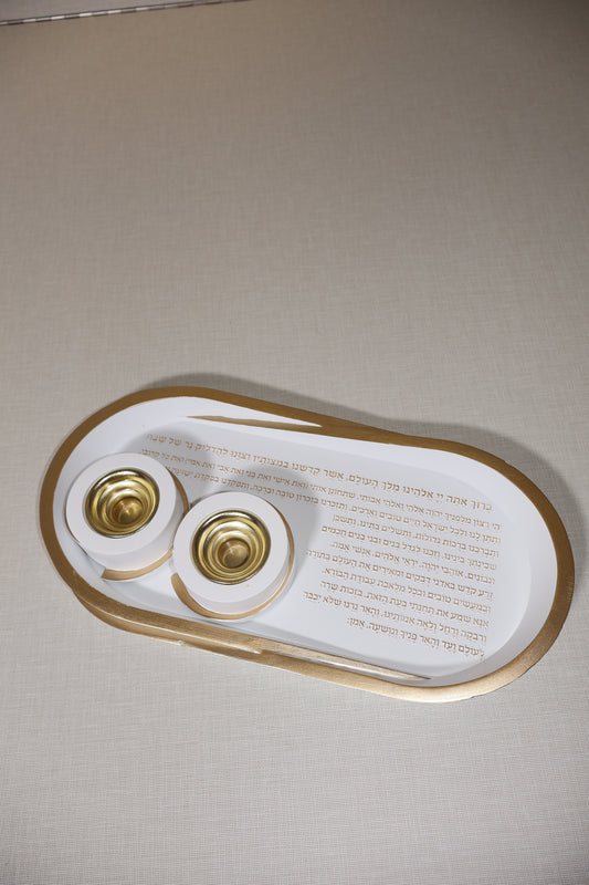 סט פולירייזן - מגש להדלקת נרות וזוג פמוטים מהודר