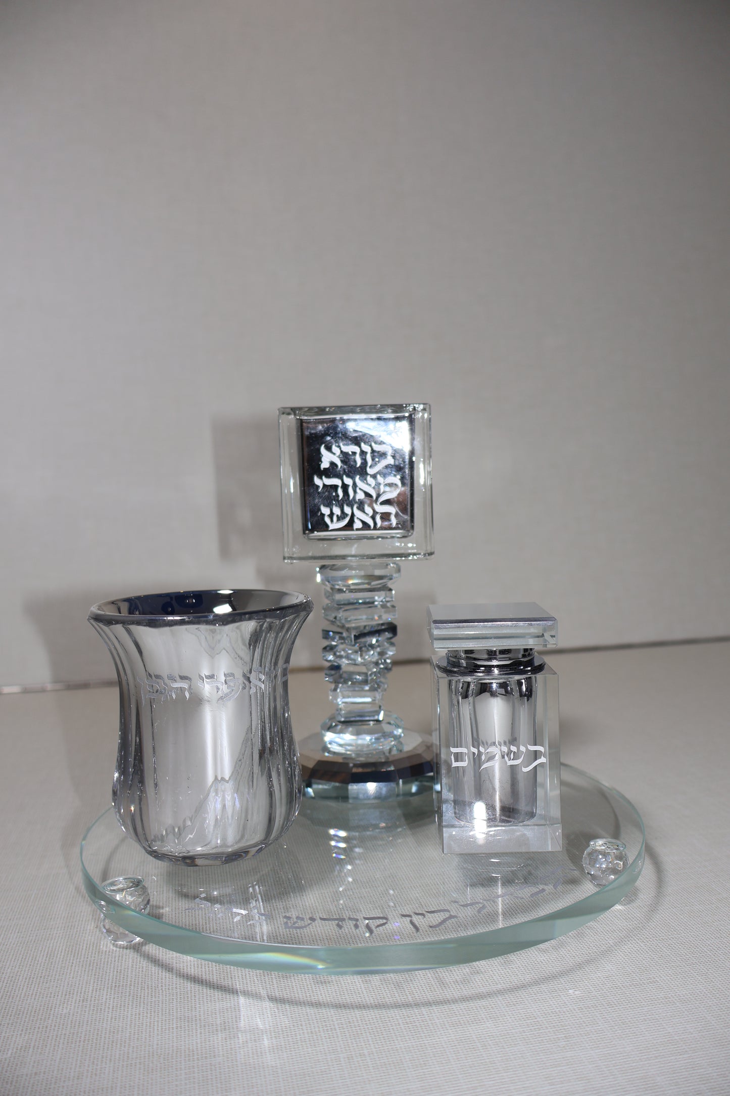 סט הבדלה קריסטל שקוף בשילוב מראה 