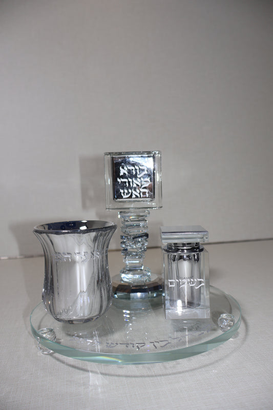 סט הבדלה קריסטל שקוף בשילוב מראה 