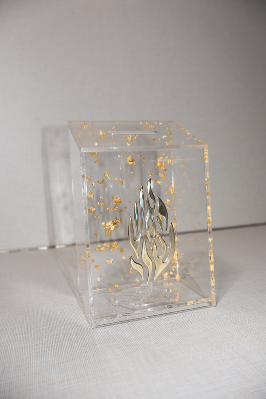 קופת צדקה אקריליק – דגם "האש שלי" זהב 